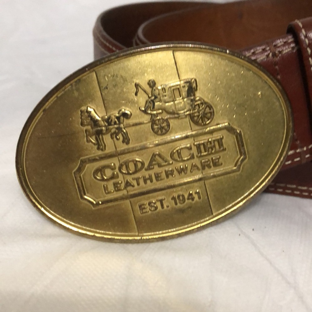 Coach Vintage Horse and Carriage Brass Buckle Belt size L/ XL - Picture 2 of 6